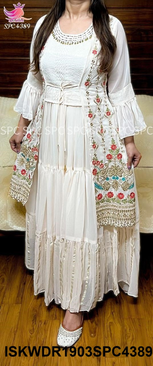 Embroidered Georgette Dress With Jacket-ISKWDR1903SPC4389