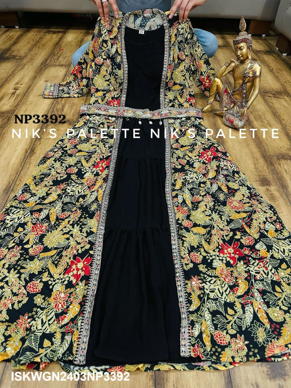 Embroidered Chinon Silk Padded Gown With Shrug-ISKWGN2403NP3392