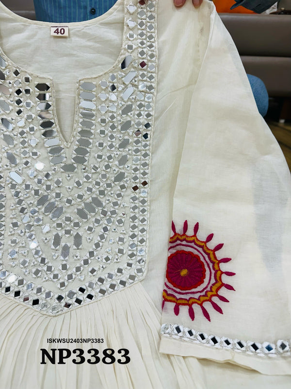 Embroidered Malmal Cotton Anarkali Kurti With Pant And Dupatta-ISKWSU2403NP3383