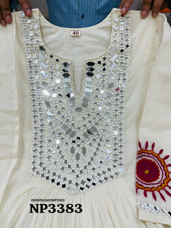 Embroidered Malmal Cotton Anarkali Kurti With Pant And Dupatta-ISKWSU2403NP3383