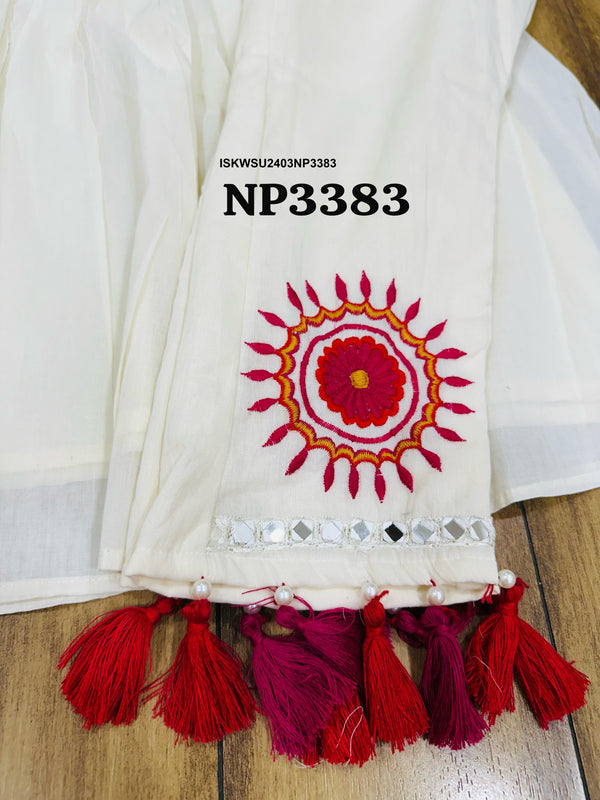 Embroidered Malmal Cotton Anarkali Kurti With Pant And Dupatta-ISKWSU2403NP3383