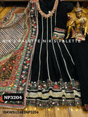 Embroidered Silk Anarkali Kurti With Pant And Kalamari Printed Organza Dupatta-ISKWSU2403NP3204