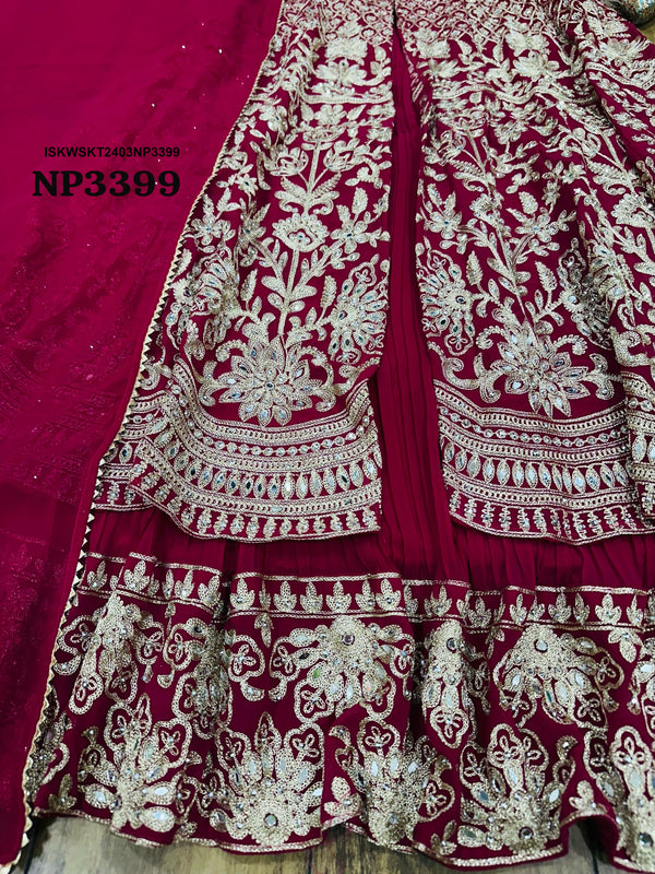 Embroidered Georgette Front Slit Kurti With Skirt And Dupatta-ISKWSKT2403NP3399