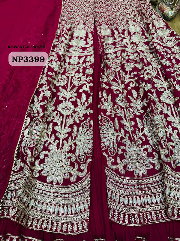 Embroidered Georgette Front Slit Kurti With Skirt And Dupatta-ISKWSKT2403NP3399