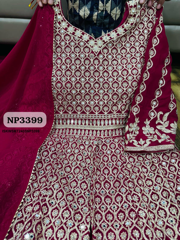 Embroidered Georgette Front Slit Kurti With Skirt And Dupatta-ISKWSKT2403NP3399
