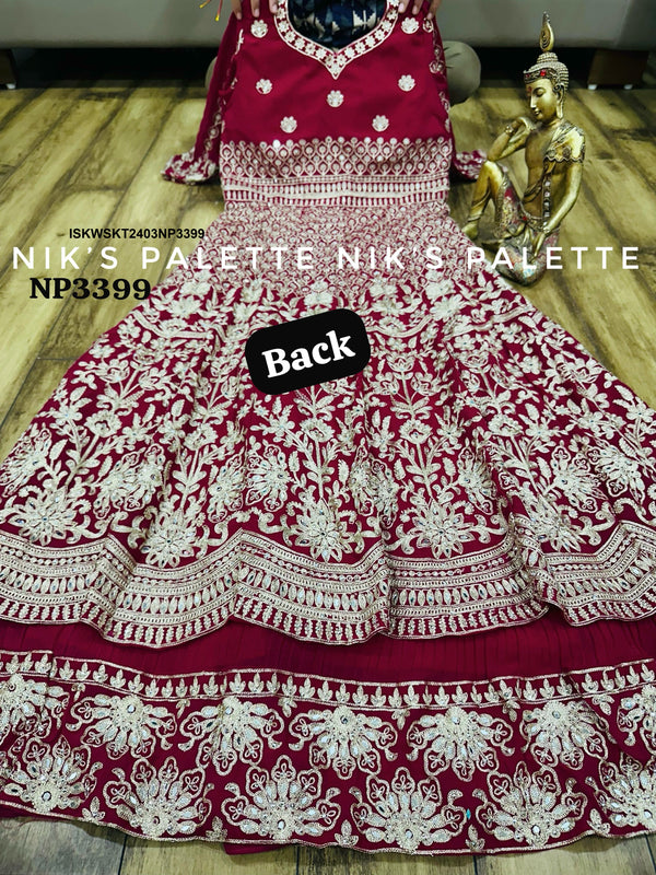 Embroidered Georgette Front Slit Kurti With Skirt And Dupatta-ISKWSKT2403NP3399