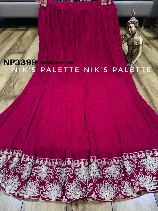 Embroidered Georgette Front Slit Kurti With Skirt And Dupatta-ISKWSKT2403NP3399