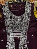 Georgette Crop Top With Palazzo And Embroidered Shrug-ISKWPL2403NP3400