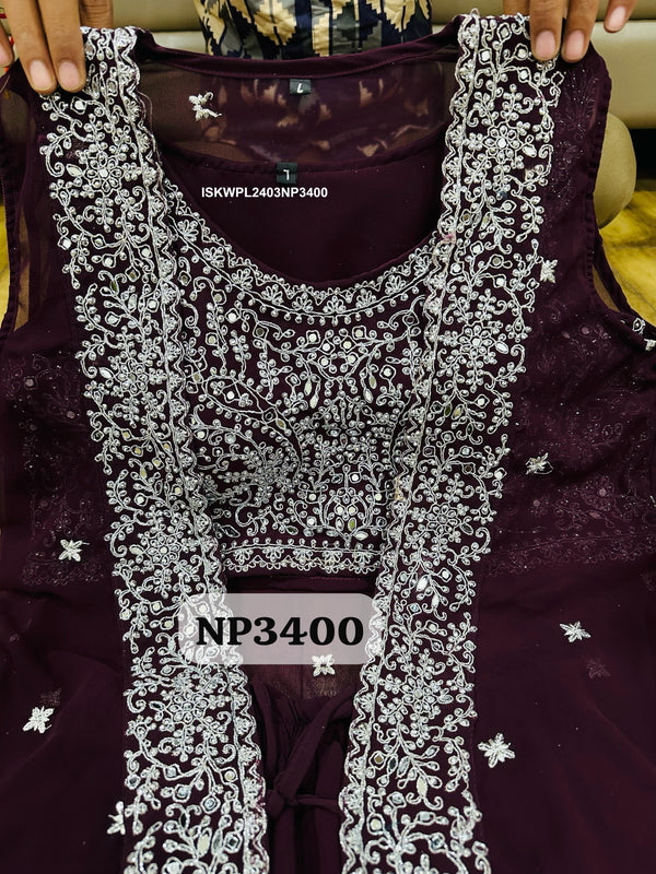 Georgette Crop Top With Palazzo And Embroidered Shrug-ISKWPL2403NP3400