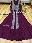 Georgette Crop Top With Palazzo And Embroidered Shrug-ISKWPL2403NP3400