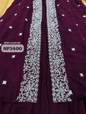 Georgette Crop Top With Palazzo And Embroidered Shrug-ISKWPL2403NP3400