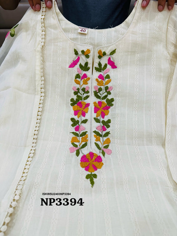 Printed Malmal Cotton Kurti With Pant And Hand Printed Chiffon Dupatta-ISKWSU2403NP3394