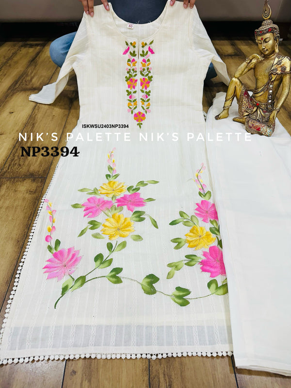 Printed Malmal Cotton Kurti With Pant And Hand Printed Chiffon Dupatta-ISKWSU2403NP3394