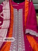 Sequined Silk Anarkali Kurti With Pant And Banarasi Weaved Organza Dupatta-ISKWSU2403NP3371