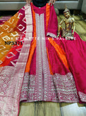 Sequined Silk Anarkali Kurti With Pant And Banarasi Weaved Organza Dupatta-ISKWSU2403NP3371