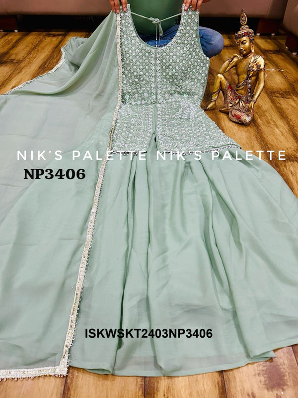 Georgette Skirt With Embroidered Top With Dupatta-ISKWSKT2403NP3406/NP3407