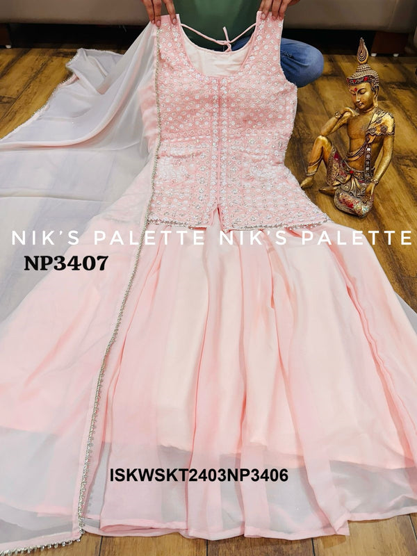 Georgette Skirt With Embroidered Top With Dupatta-ISKWSKT2403NP3406/NP3407