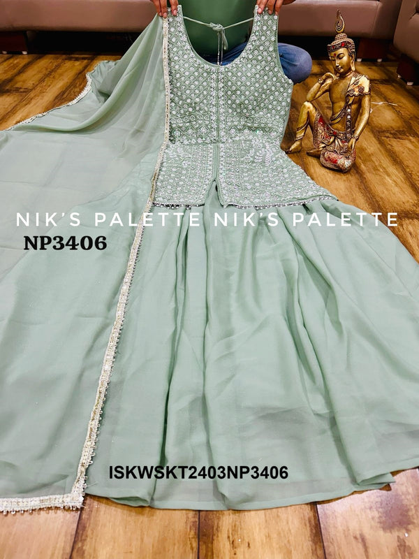 Georgette Skirt With Embroidered Top With Dupatta-ISKWSKT2403NP3406/NP3407