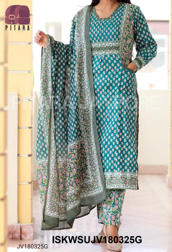 Hand Block Printed Cotton Kurti With Pant And Dupatta-ISKWSUJV180325G