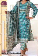 Hand Block Printed Cotton Kurti With Pant And Dupatta-ISKWSUJV180325G