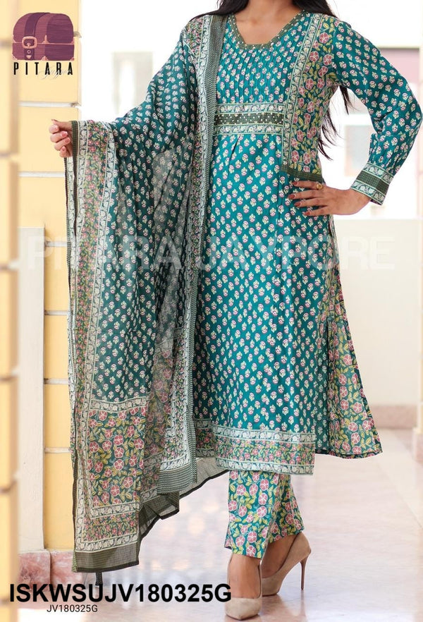 Hand Block Printed Cotton Kurti With Pant And Dupatta-ISKWSUJV180325G