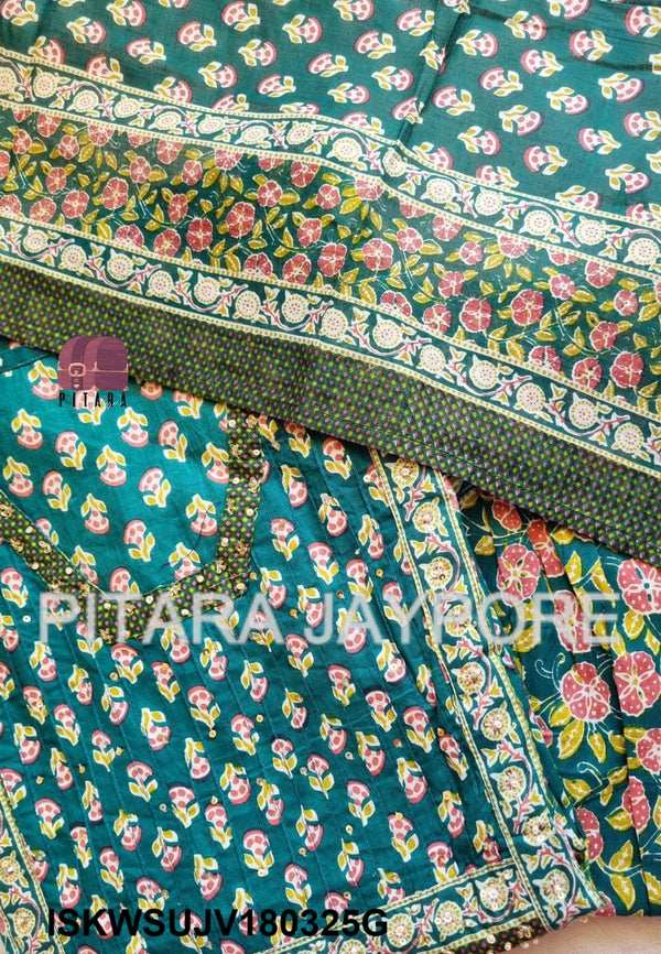 Hand Block Printed Cotton Kurti With Pant And Dupatta-ISKWSUJV180325G