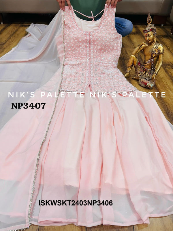 Georgette Skirt With Embroidered Top With Dupatta-ISKWSKT2403NP3406/NP3407