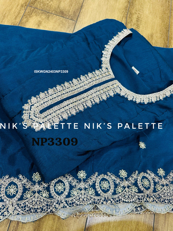 Embroidered Chinon Silk Gown With Dupatta-ISKWGN2403NP3309