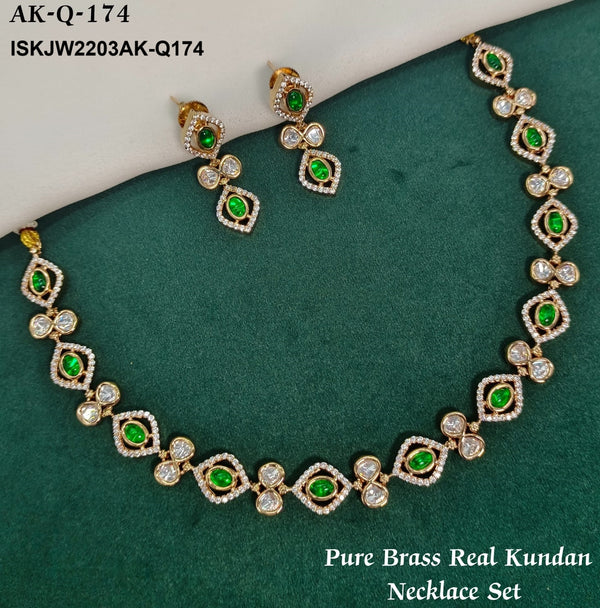 Pure Brass Real Kundan Jewelry Set-ISKJW2203AK-Q174