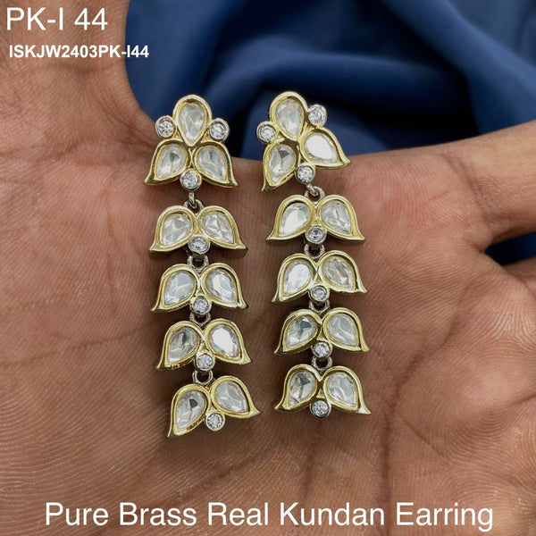Pure Brass Real Kundan Earrings Set-ISKJW2403PK-I44