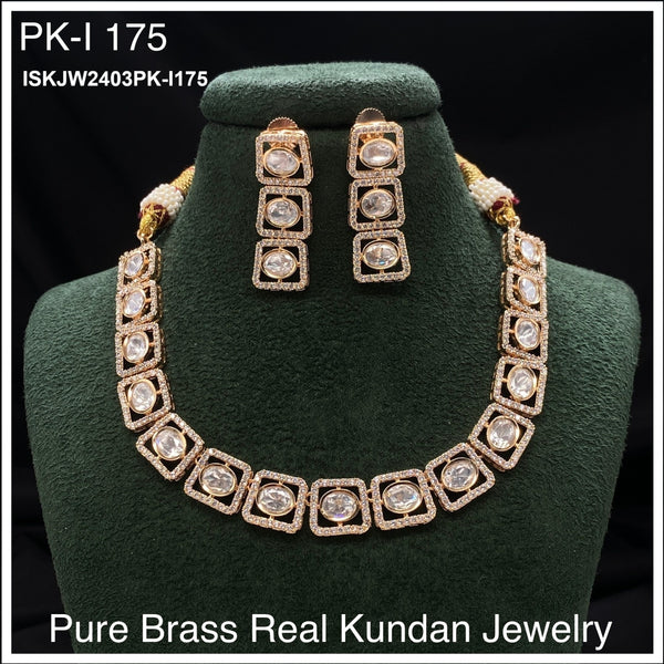 Pure Brass Real Kundan Jewelry Set-ISKJW2403PK-I175