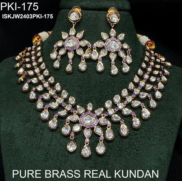 Pure Brass Real Kundan Jewelry Set-ISKJW2403PKI-175
