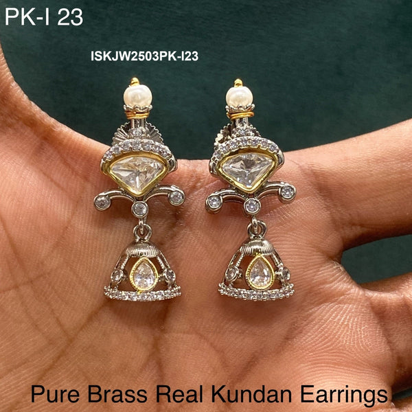 Pure Brass Real Kundan Earrings Set-ISKJW2503PK-I23