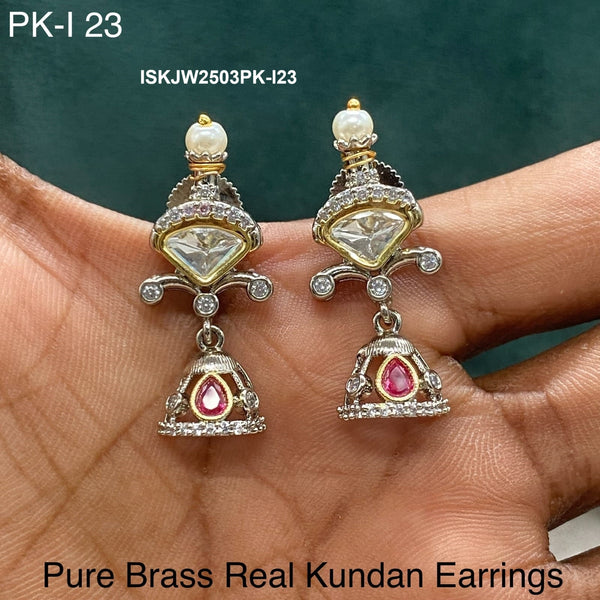 Pure Brass Real Kundan Earrings Set-ISKJW2503PK-I23