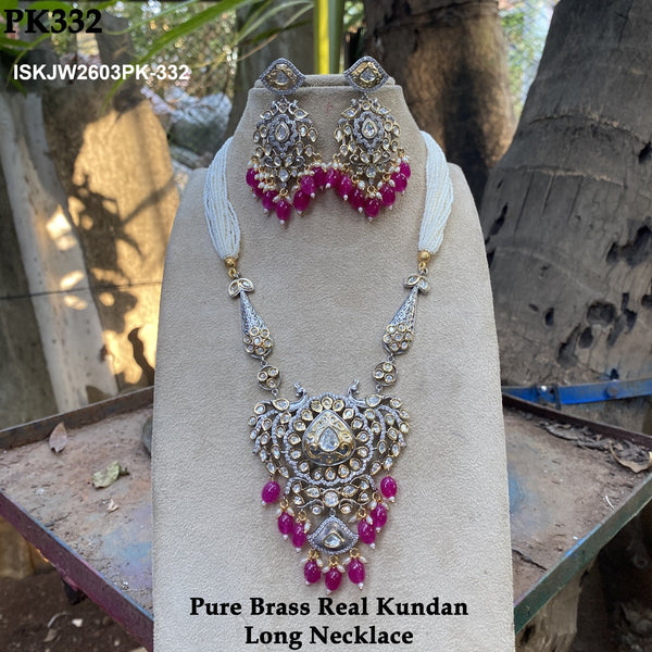 Pure Brass Real Kundan Jewelry Set-ISKJW2603PK-332