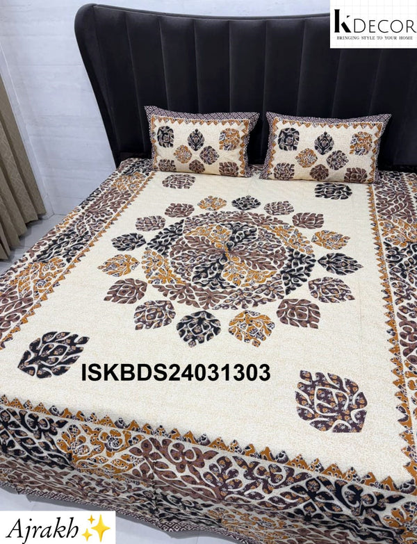 Ajrakh Printed Cotton Bedsheet Set-ISKBDS24031303