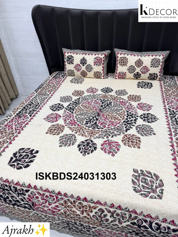 Ajrakh Printed Cotton Bedsheet Set-ISKBDS24031303