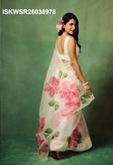 Hand Printed Organza Silk Saree With Upada Silk Blouse-ISKWSR26038978