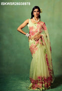 Hand Printed Organza Silk Saree With Upada Silk Blouse-ISKWSR26038978
