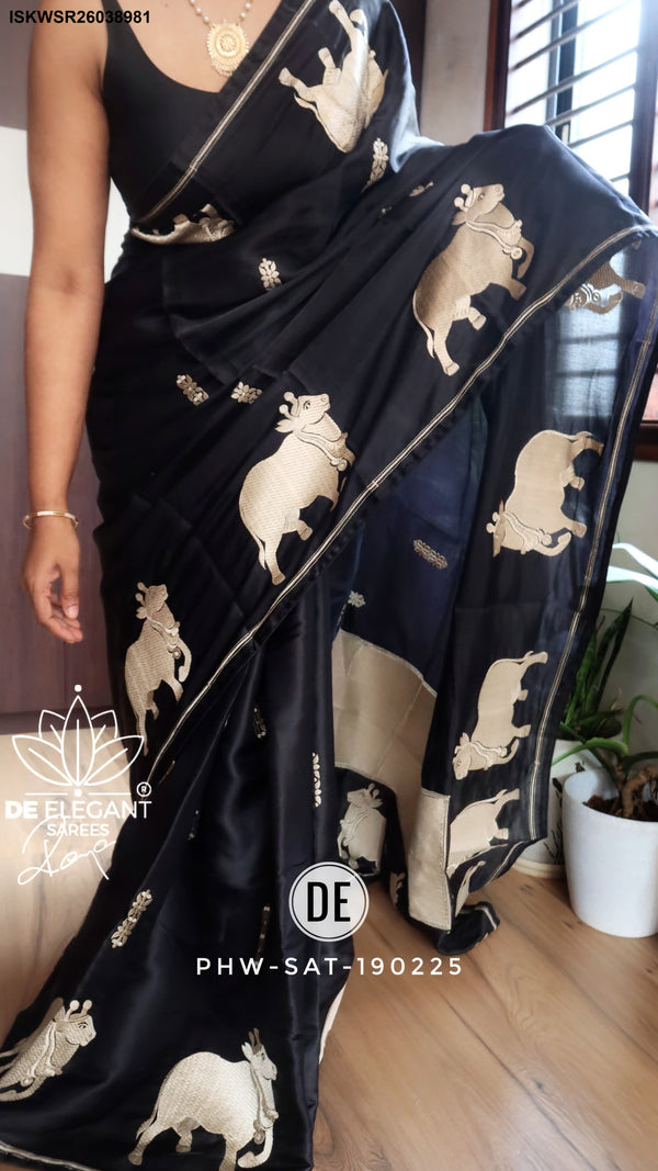 Sequined Munga Satin Silk Saree With Blouse-ISKWSR26038981