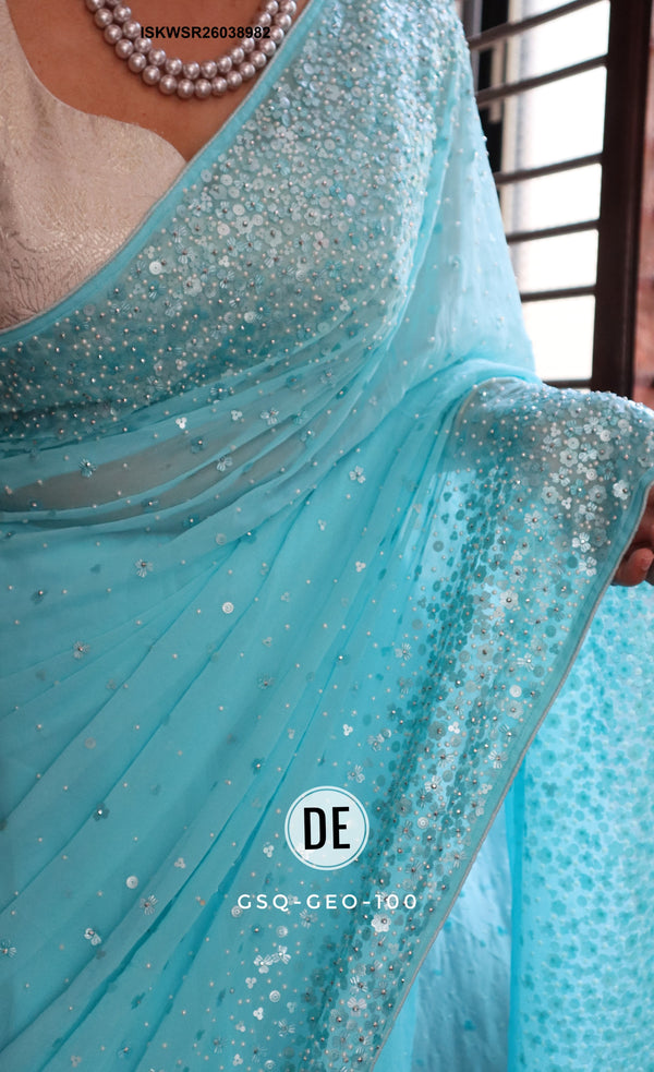 Sequined Chiffon Georgette Silk Saree With Blouse-ISKWSR26038982