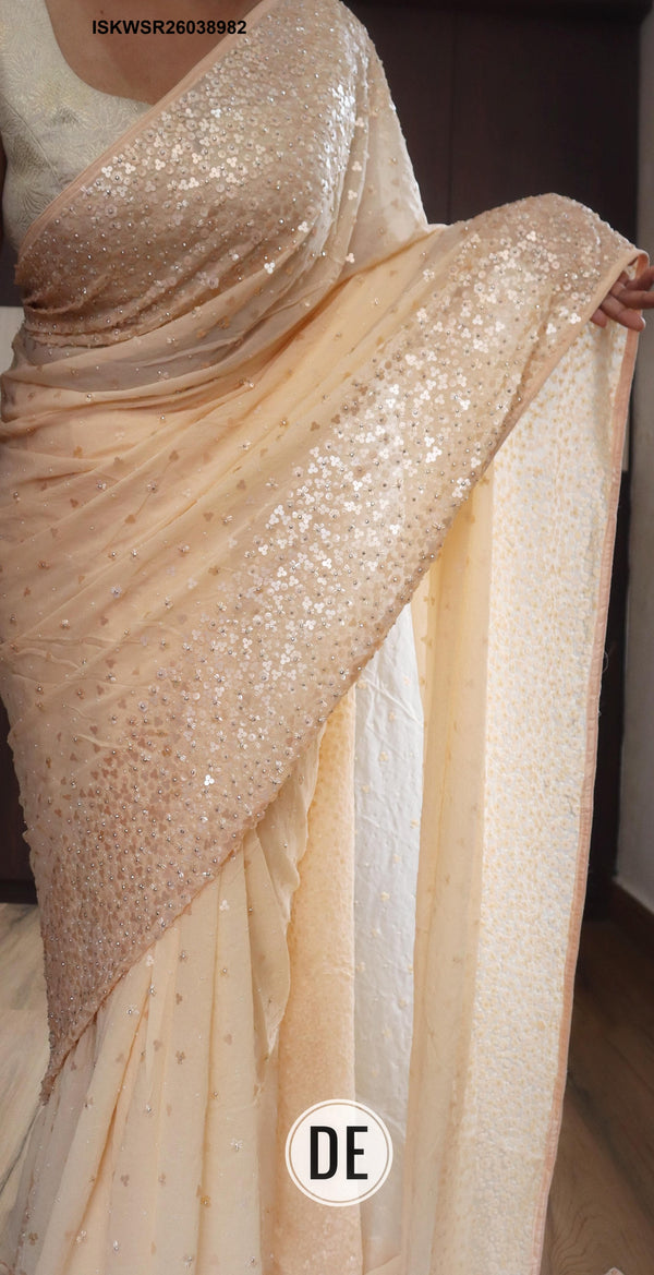 Sequined Chiffon Georgette Silk Saree With Blouse-ISKWSR26038982