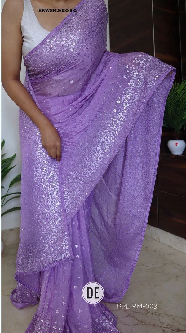 Sequined Chiffon Georgette Silk Saree With Blouse-ISKWSR26038982