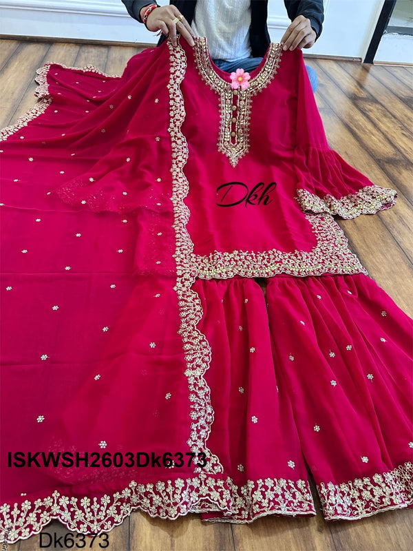 Embroidered Georgette Kurti With Sharara And Dupatta-ISKWSH2603Dk6373