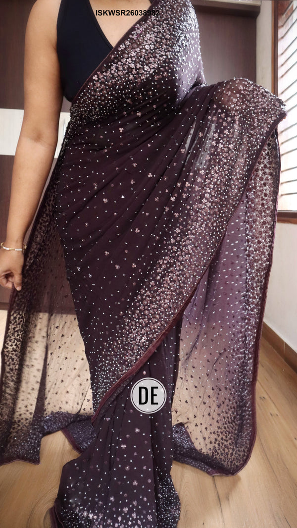 Sequined Chiffon Georgette Silk Saree With Blouse-ISKWSR26038982