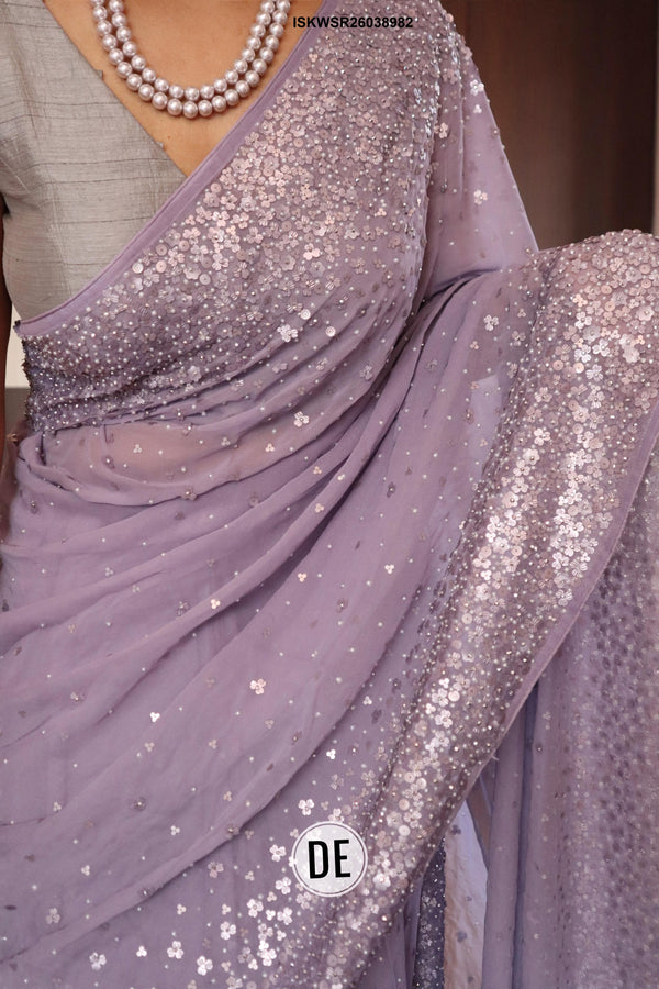 Sequined Chiffon Georgette Silk Saree With Blouse-ISKWSR26038982