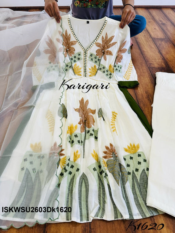 Embroidered Silk Kurti With Pant And Dupatta-ISKWSU2603Dk1620
