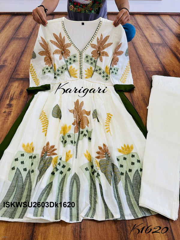 Embroidered Silk Kurti With Pant And Dupatta-ISKWSU2603Dk1620