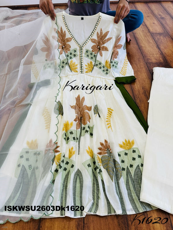 Embroidered Silk Kurti With Pant And Dupatta-ISKWSU2603Dk1620