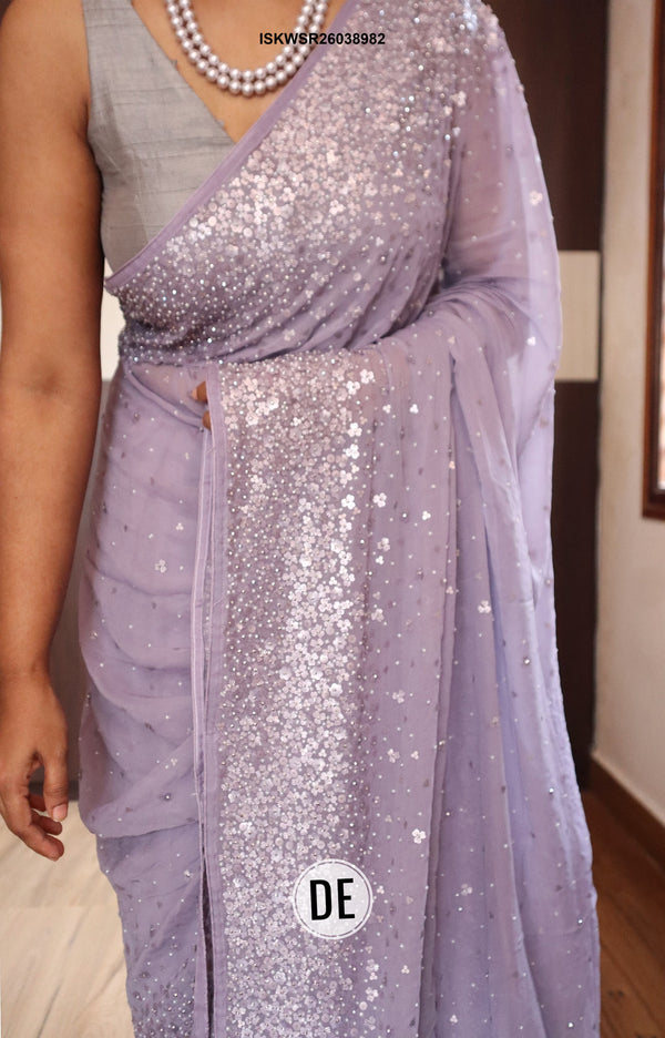Sequined Chiffon Georgette Silk Saree With Blouse-ISKWSR26038982